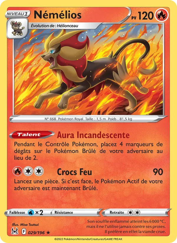 Carte Pokémon Némélios 029/196 de l'extension Origine Perdue