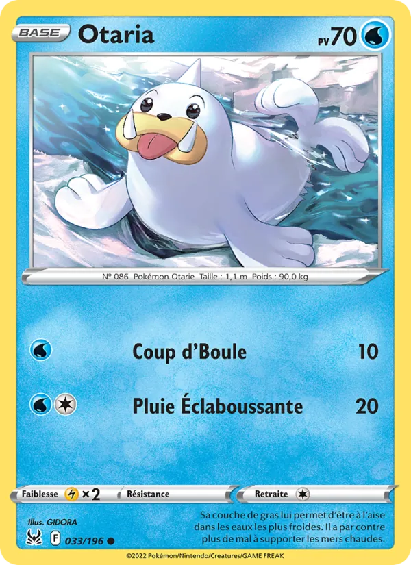 Carte Pokémon Otaria 033/196 de l'extension Origine Perdue