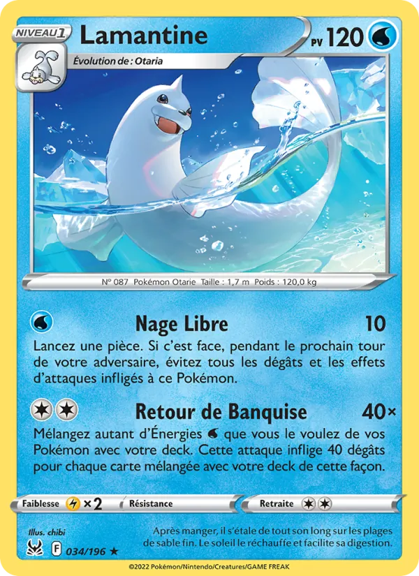 Carte Pokémon Lamantine 034/196 de l'extension Origine Perdue