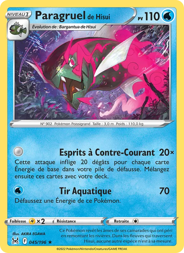 Carte Pokémon Paragruel de Hisui 045/196 de l'extension Origine Perdue
