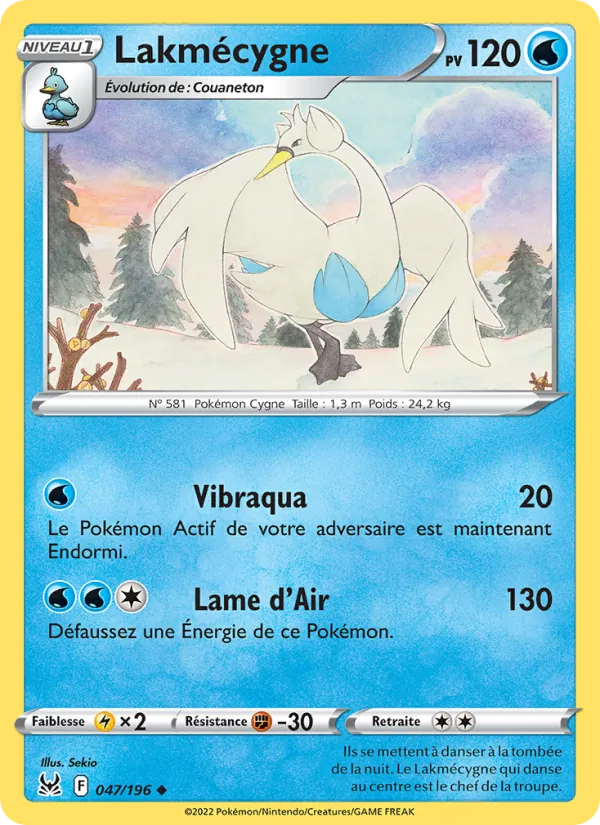 Carte Pokémon Lakmécygne 047/196 de l'extension Origine Perdue