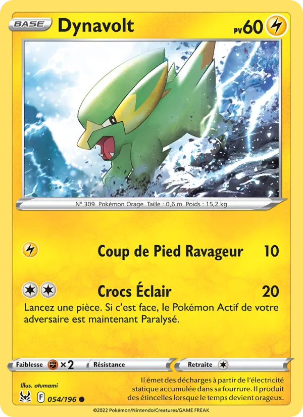 Carte Pokémon Dynavolt 054/196 de l'extension Origine Perdue