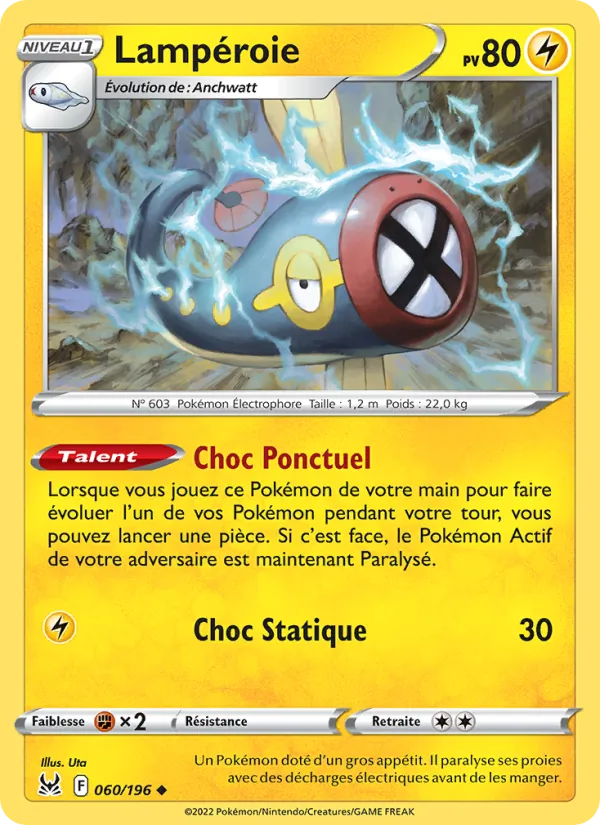 Carte Pokémon Lampéroie 060/196 de l'extension Origine Perdue