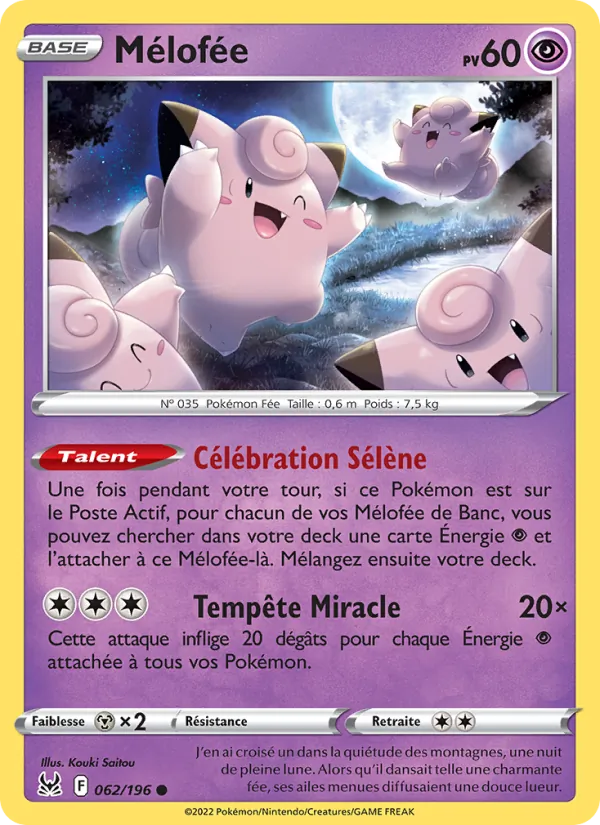 Carte Pokémon Mélofée 062/196 de l'extension Origine Perdue