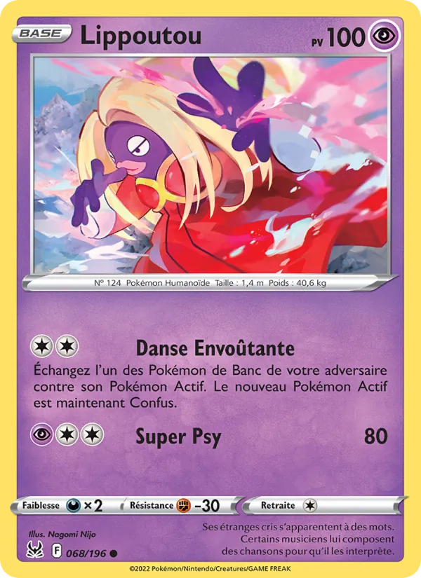 Carte Pokémon Lippoutou 068/196 de l'extension Origine Perdue