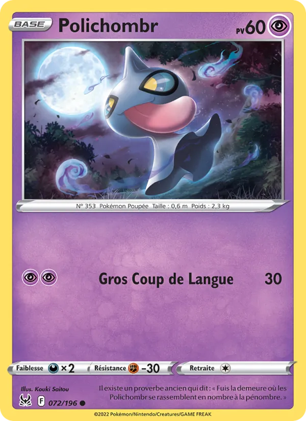 Carte Pokémon Polichombr 072/196 de l'extension Origine Perdue