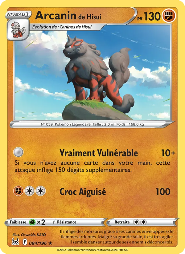 Carte Pokémon Arcanin de Hisui 084/196 de l'extension Origine Perdue