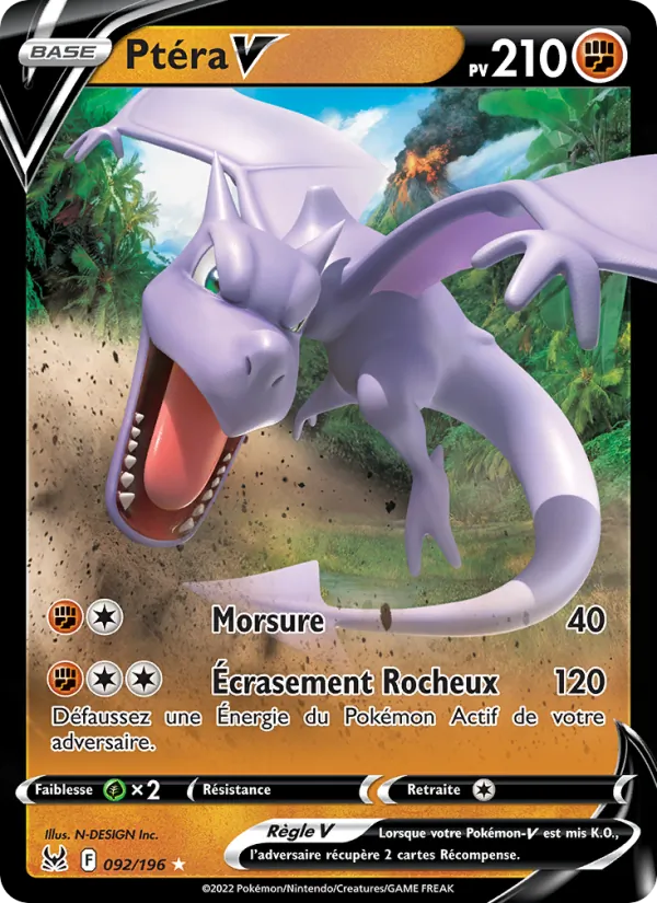 Carte Pokémon Ptéra V 092/196 de l'extension Origine Perdue