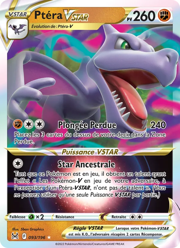 Carte Pokémon Ptéra VSTAR 093/196 de l'extension Origine Perdue