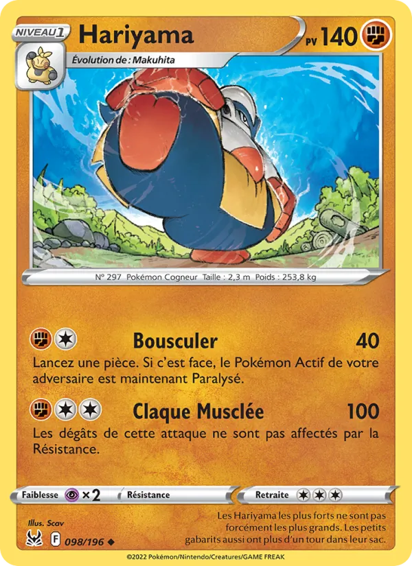 Carte Pokémon Hariyama 098/196 de l'extension Origine Perdue