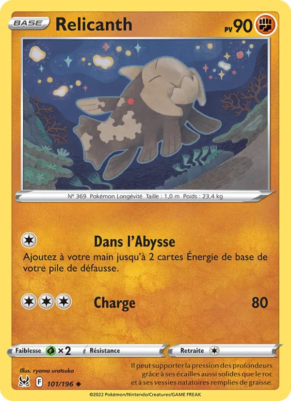 Carte Pokémon Relicanth 101/196 de l'extension Origine Perdue