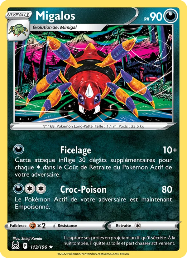 Carte Pokémon Migalos 113/196 de l'extension Origine Perdue