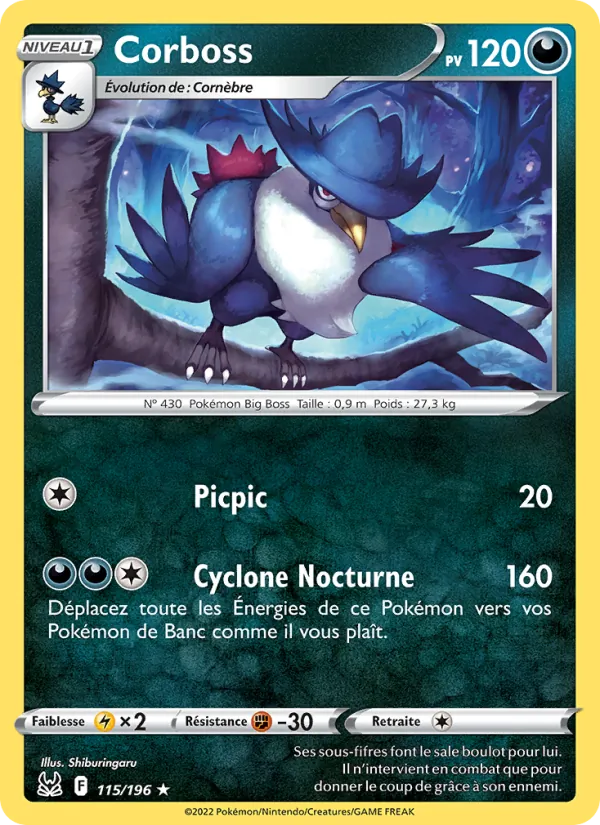 Carte Pokémon Corboss 115/196 de l'extension Origine Perdue