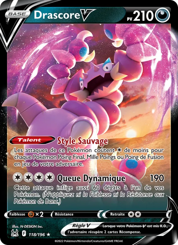 Carte Pokémon Drascore V 118/196 de l'extension Origine Perdue
