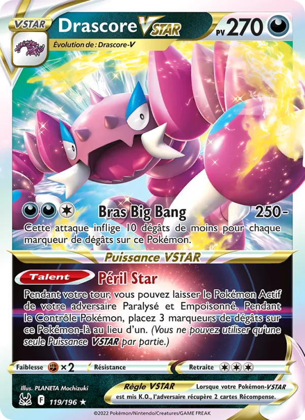 Carte Pokémon Drascore VSTAR 119/196 de l'extension Origine Perdue