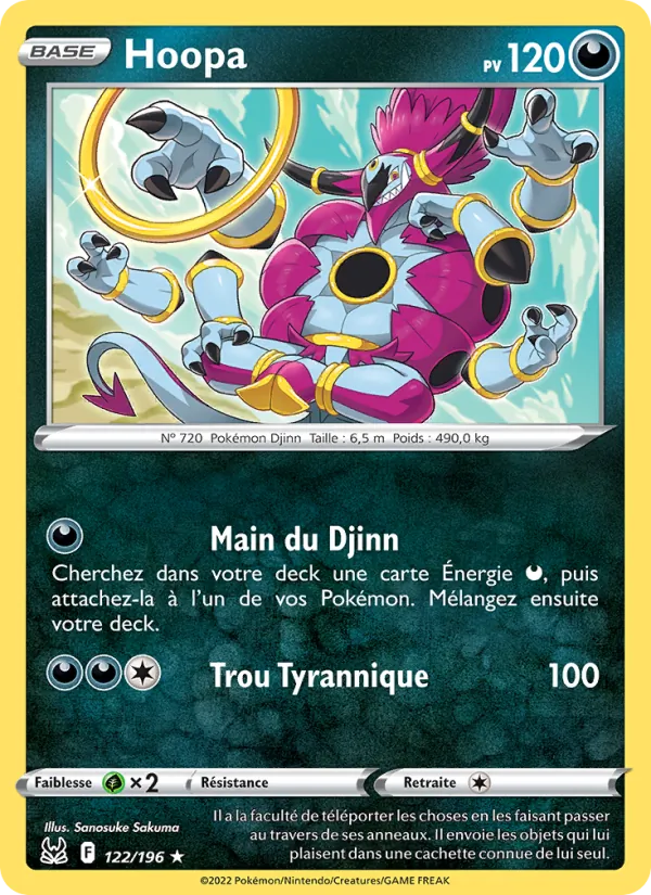 Carte Pokémon Hoopa 122/196 de l'extension Origine Perdue