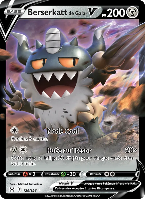 Carte Pokémon Berserkatt de Galar V 129/196 de l'extension Origine Perdue