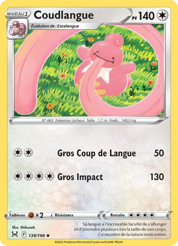 Carte Pokémon Coudlangue 139/196 de l'extension Origine Perdue