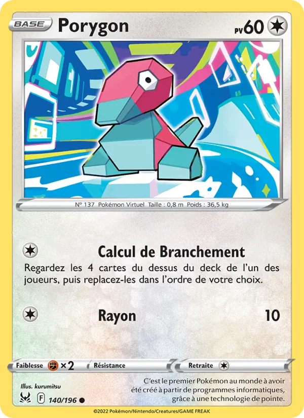 Carte Pokémon Porygon 140/196 de l'extension Origine Perdue