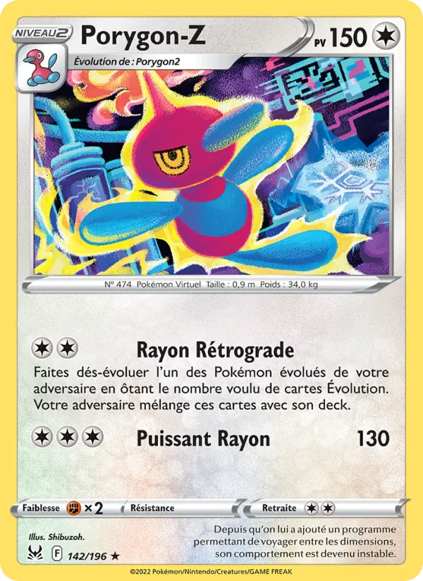 Carte Pokémon Porygon-Z 142/196 de l'extension Origine Perdue