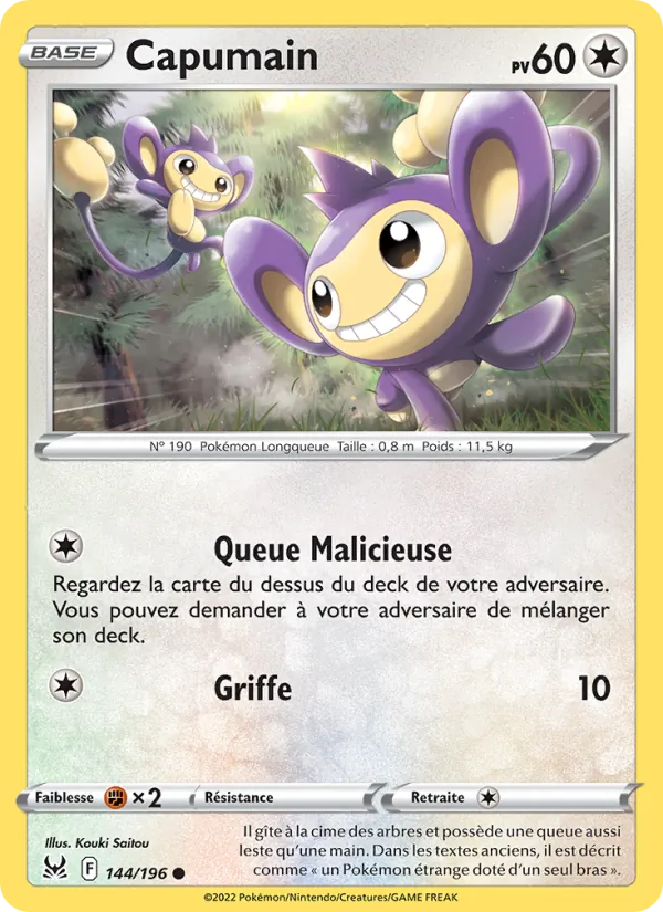 Carte Pokémon Capumain 144/196 de l'extension Origine Perdue