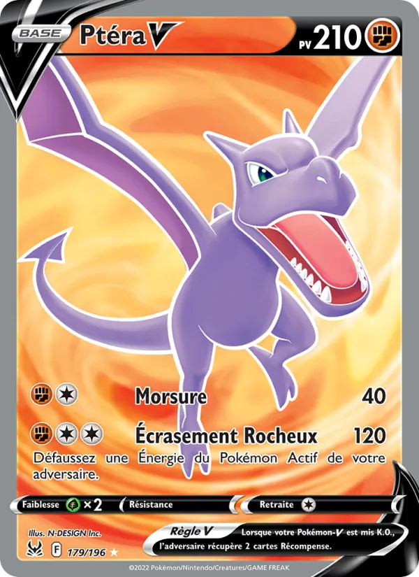 Carte Pokémon Ptéra V 179/196 de l'extension Origine Perdue
