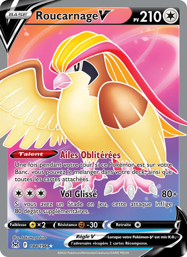 Carte Pokémon Roucarnage V 188/196 de l'extension Origine Perdue