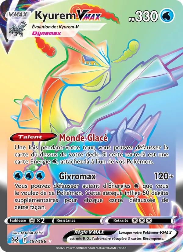 Carte Pokémon Kyurem VMAX 197/196 de l'extension Origine Perdue
