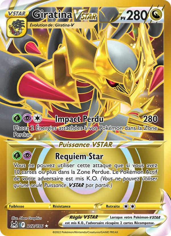 Carte Pokémon Giratina VSTAR 212/196 de l'extension Origine Perdue