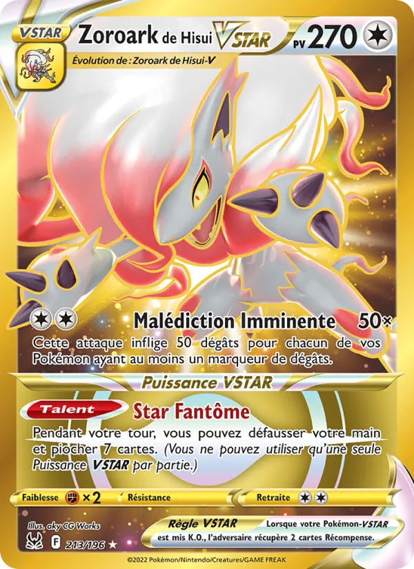 Carte Pokémon Zoroark de Hisui VSTAR 213/196 de l'extension Origine Perdue
