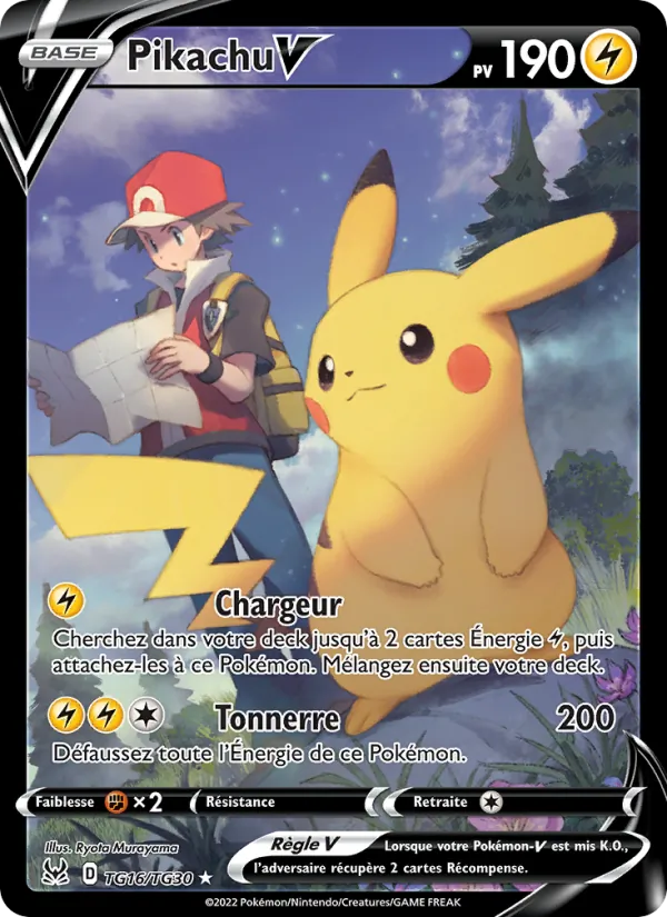 Carte Pokémon Pikachu V TG16/196 de l'extension Origine Perdue
