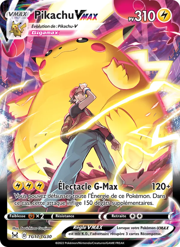 Carte Pokémon Pikachu VMAX TG17/196 de l'extension Origine Perdue