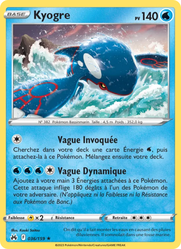 Carte Pokémon Kyogre 036/159 de l'extension Zénith Suprême