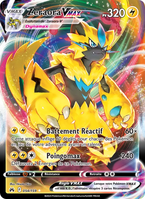 Carte Pokémon Zeraora VMAX 054/159 de l'extension Zénith Suprême