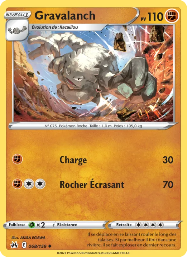 Carte Pokémon Gravalanch 068/159 de l'extension Zénith Suprême