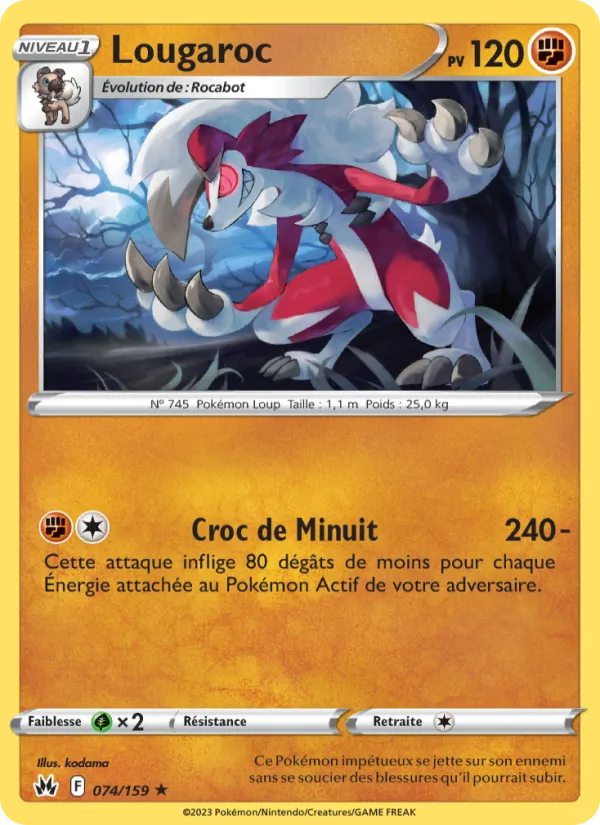 Carte Pokémon Lougaroc 074/159 de l'extension Zénith Suprême