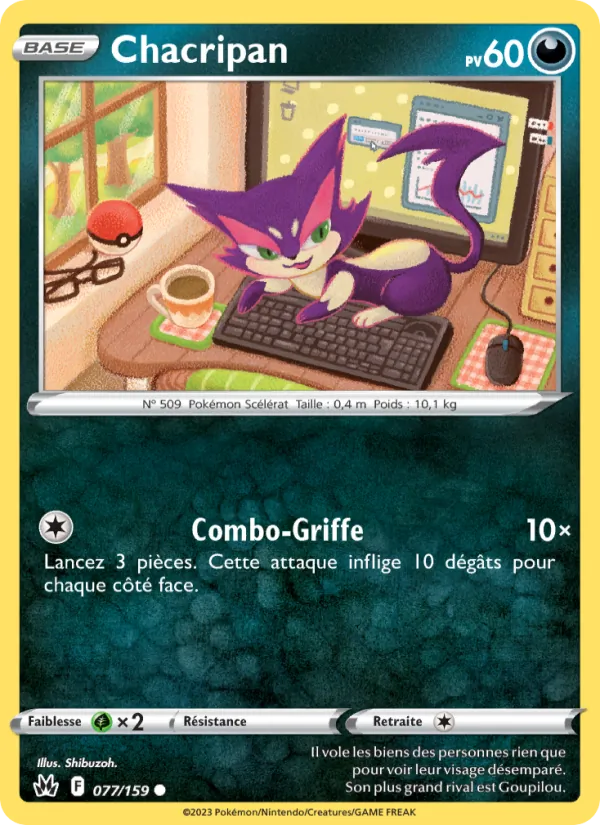 Carte Pokémon Chacripan 077/159 de l'extension Zénith Suprême