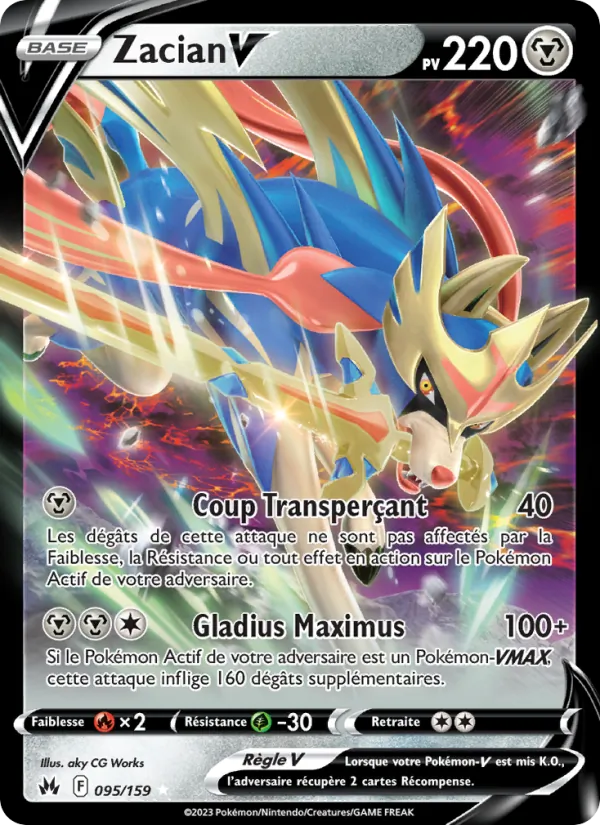 Carte Pokémon Zacian V 095/159 de l'extension Zénith Suprême
