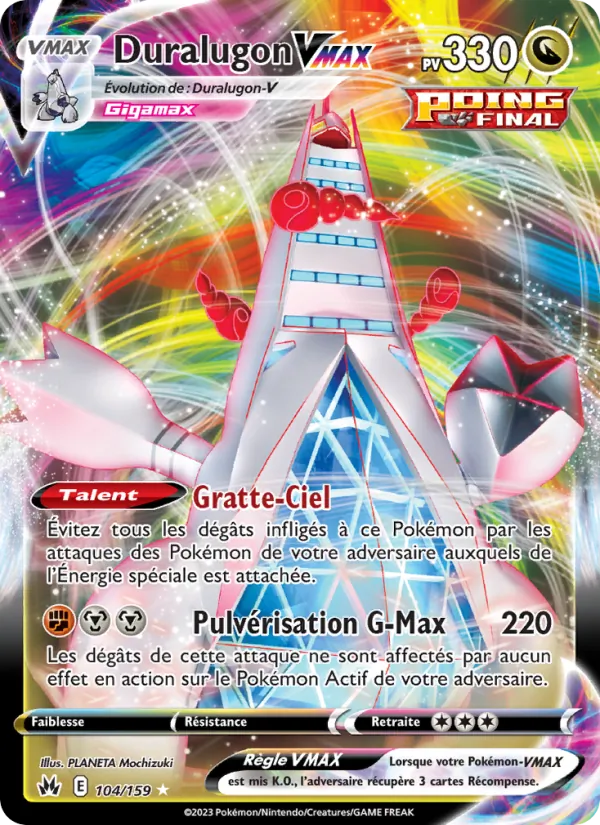 Carte Pokémon Duralugon VMAX 104/159 de l'extension Zénith Suprême