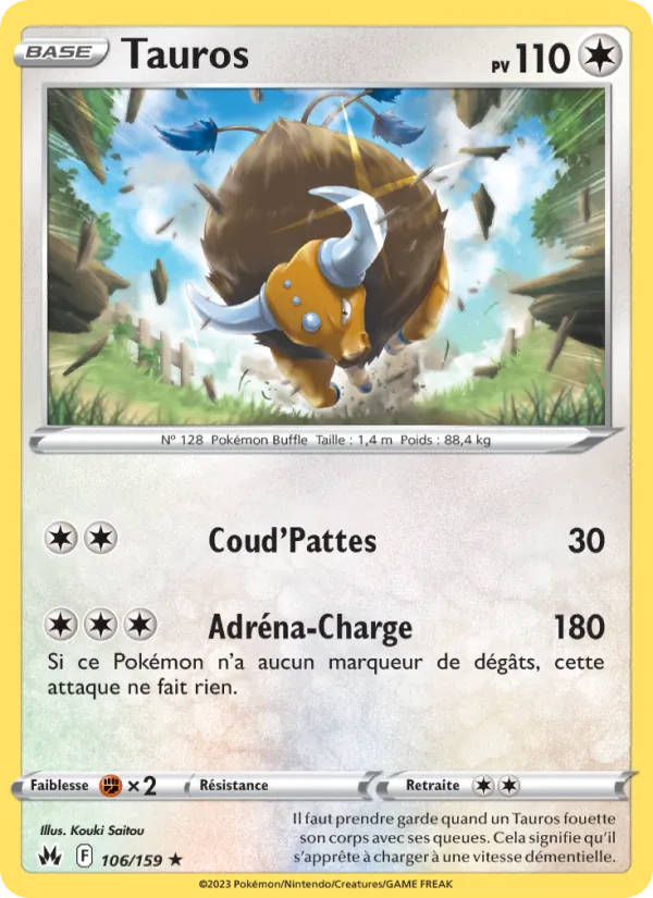 Carte Pokémon Tauros 106/159 de l'extension Zénith Suprême