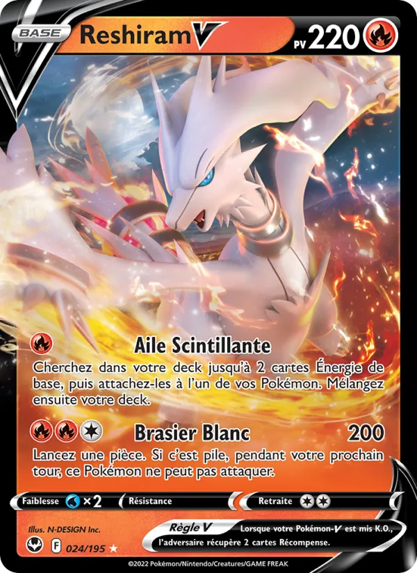 Carte Pokémon Reshiram V 024/195 de l'extension Tempête Argentée