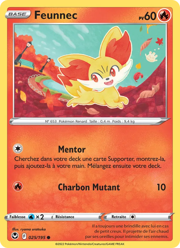 Carte Pokémon Feunnec 025/195 de l'extension Tempête Argentée