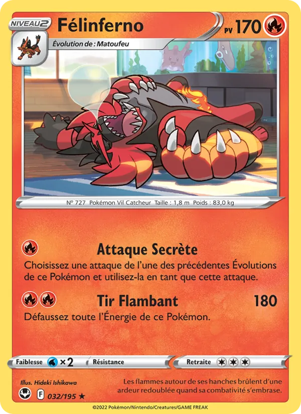 Carte Pokémon Félinferno 032/195 de l'extension Tempête Argentée