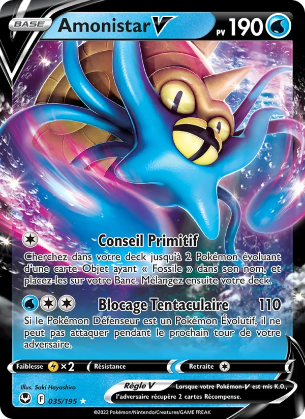 Carte Pokémon Amonistar V 035/195 de l'extension Tempête Argentée