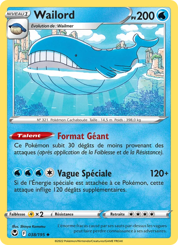 Carte Pokémon Wailord 038/195 de l'extension Tempête Argentée