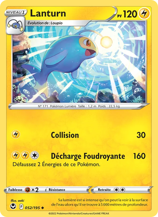 Carte Pokémon Lanturn 052/195 de l'extension Tempête Argentée
