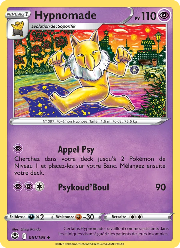 Carte Pokémon Hypnomade 061/195 de l'extension Tempête Argentée