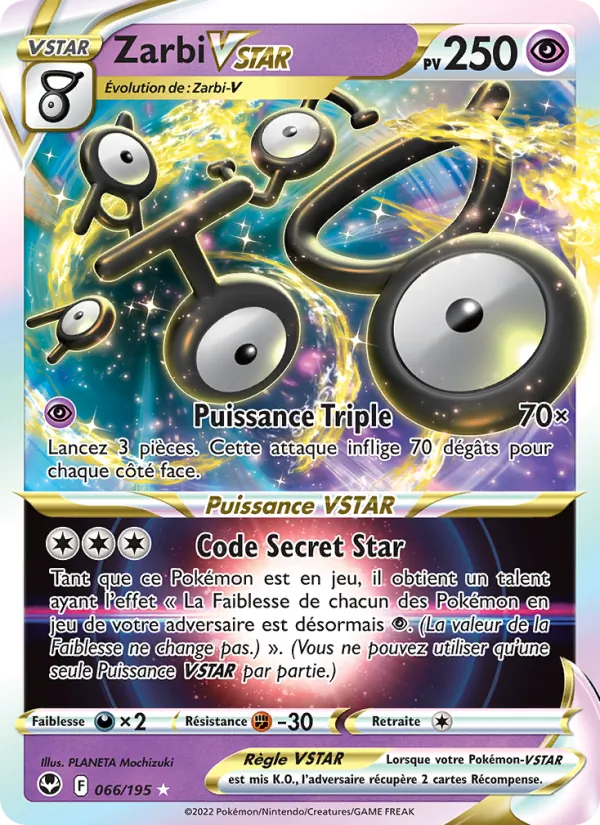 Carte Pokémon Zarbi VSTAR 066/195 de l'extension Tempête Argentée
