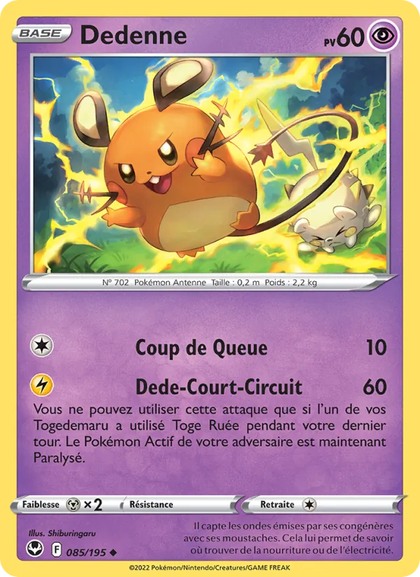 Carte Pokémon Dedenne 085/195 de l'extension Tempête Argentée