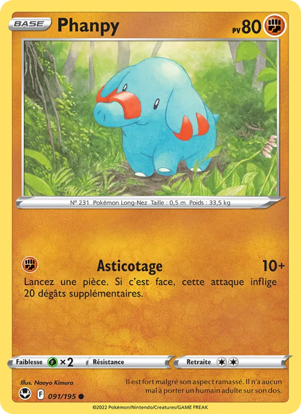 Carte Pokémon Phanpy 091/195 de l'extension Tempête Argentée